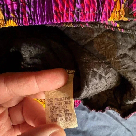 Ruth Norman Vtg Satin  Quilted Print Jacket, Neiman Marcus Size L - Picture 6 of 7